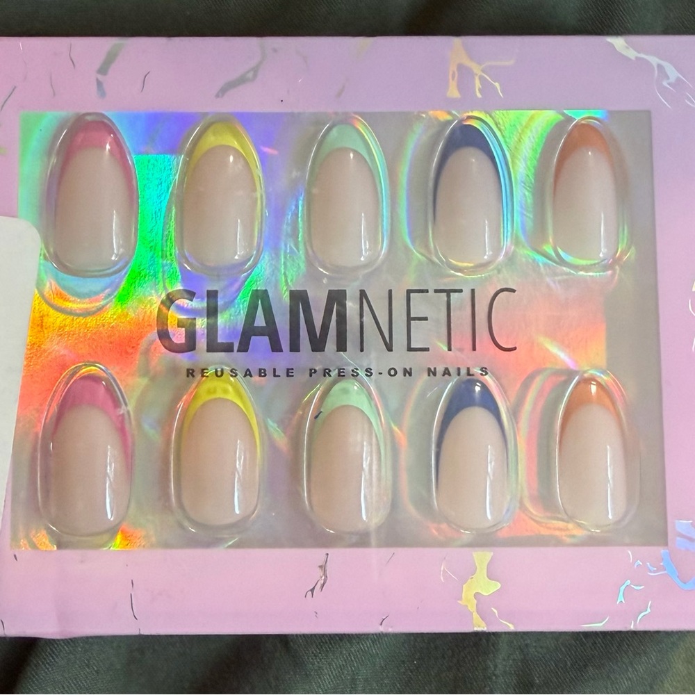 GLAMnetic Women’s Nude French Tip Press-On Nails with Multicolor Accents